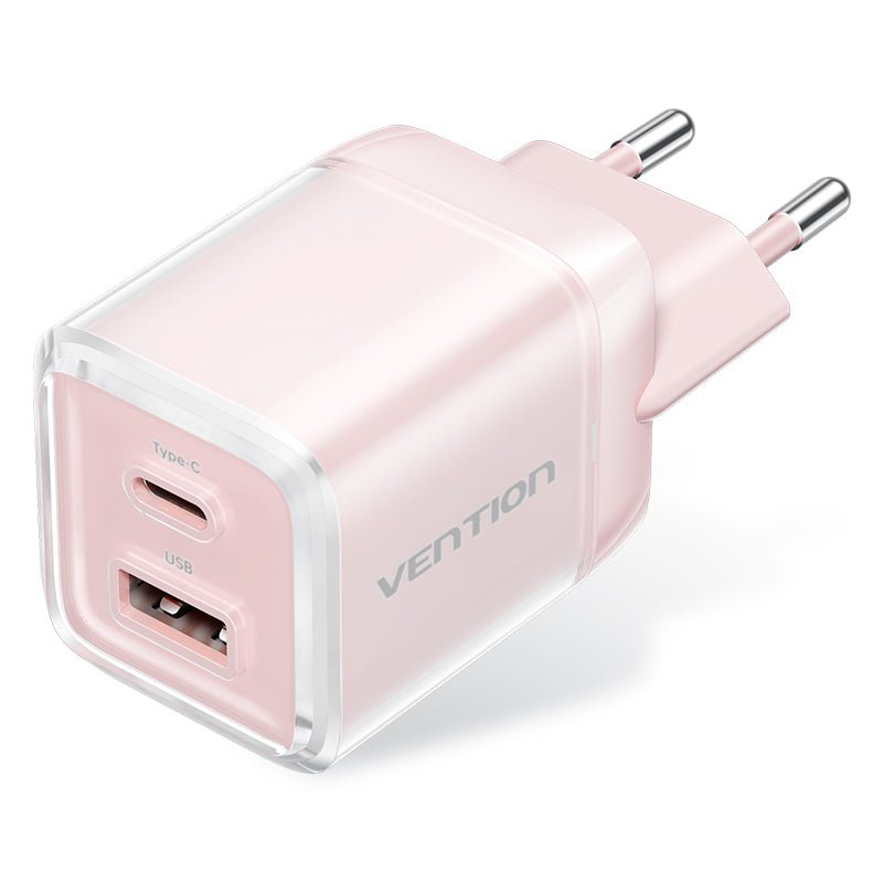 Vention 2-Port USB (C + A) GaN Charger (70W/22.5W) EU-Plug Transparent Gray
