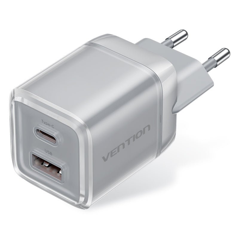 Vention 2-Port USB (C + A) GaN Charger (70W/22.5W) EU-Plug Transparent Gray