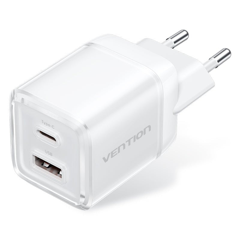 Vention 2-Port USB (C + A) GaN Charger (70W/22.5W) EU-Plug Transparent Gray