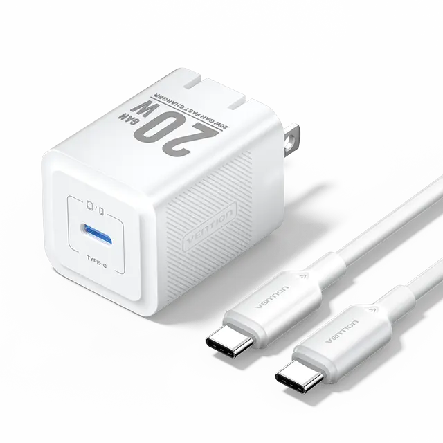 Vention 1-Port USB-C GaN Charger (20W) with USB-C to USB-C Cable (1M) US Plug