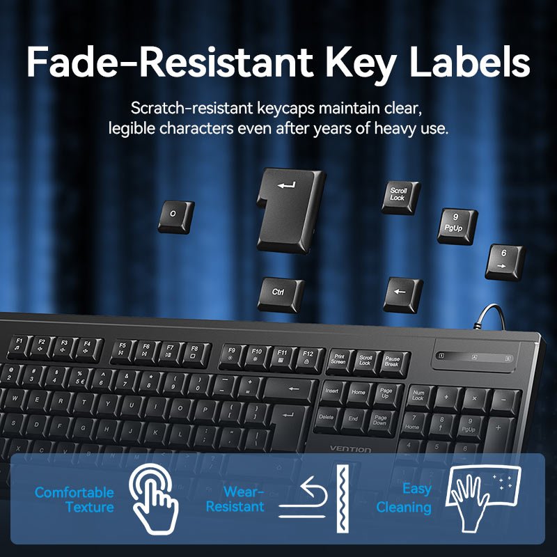 Vention USB Wired Full-Sized Silent Keyboard and Mouse Combo Black Slim Type