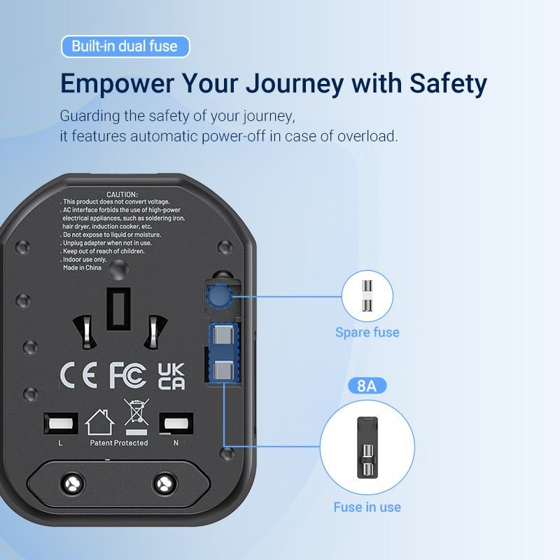 Vention 3-Port USB (C+C+A) Universal Travel Adapter (20W/18W/18W)