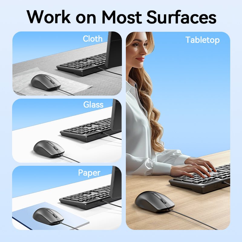 Vention 3-Button USB Wired Computer Mouse 1.5M Black