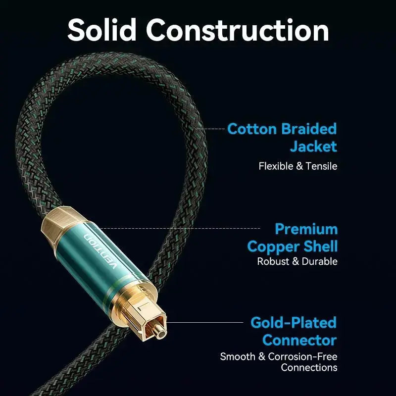 Vention Cotton Braided Optical Fiber Audio Cable 1/1.5/2/3/5/10M Green Copper Type