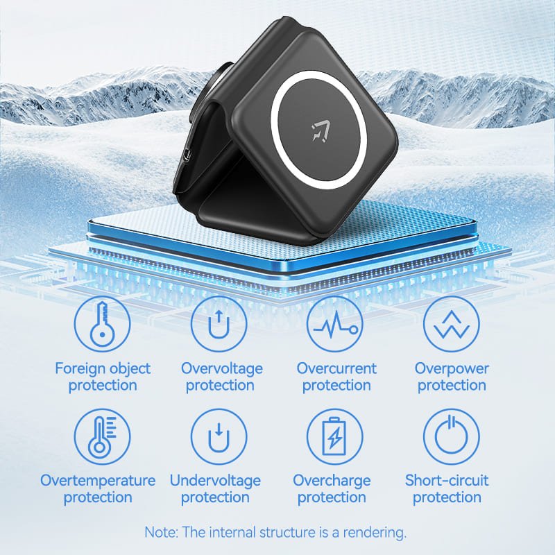 Vention 3-in-1 15W Wireless Charging Pad with MagSafe and LED Night Light Black