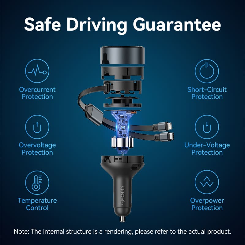 Vention Car Charger with Built-In Cable
