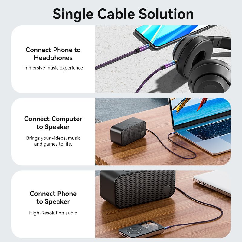 Vention Cotton Braided 3.5mm Male to Male Audio Cable 0.5/1/1.5/2/3/5M Purple Aluminum Alloy Type