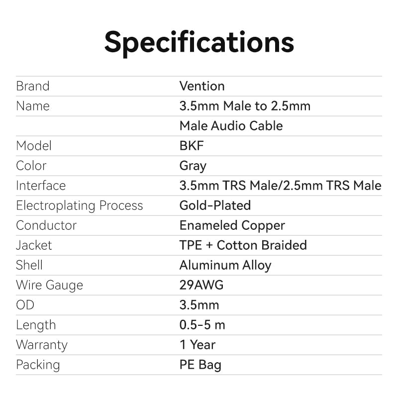Vention 3.5mm Male to 2.5mm Male Audio Cable