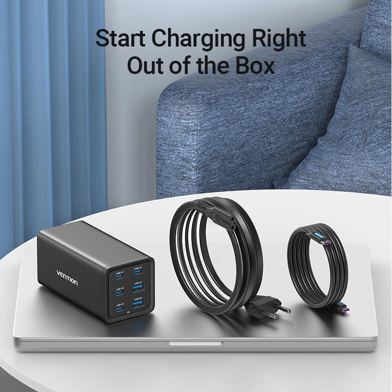 Vention 6-Port USB (C+C+C+C +A+A) Desktop GaN Charger (140W/140W/45W/20W/18W/18W) Plug