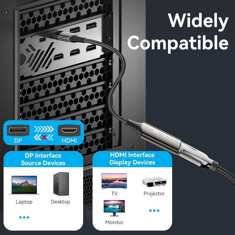 Vention Cotton Braided DP Male to HDMI™ Female 8K Converter 0.25M Black Zinc Alloy Type
