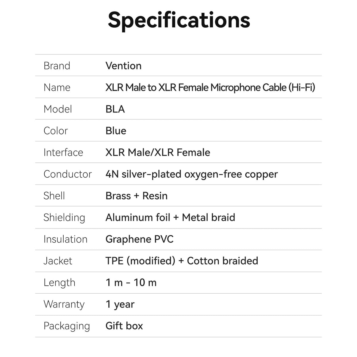 Vention XLR Male to XLR Female Microphone Cable (Hi-Fi)