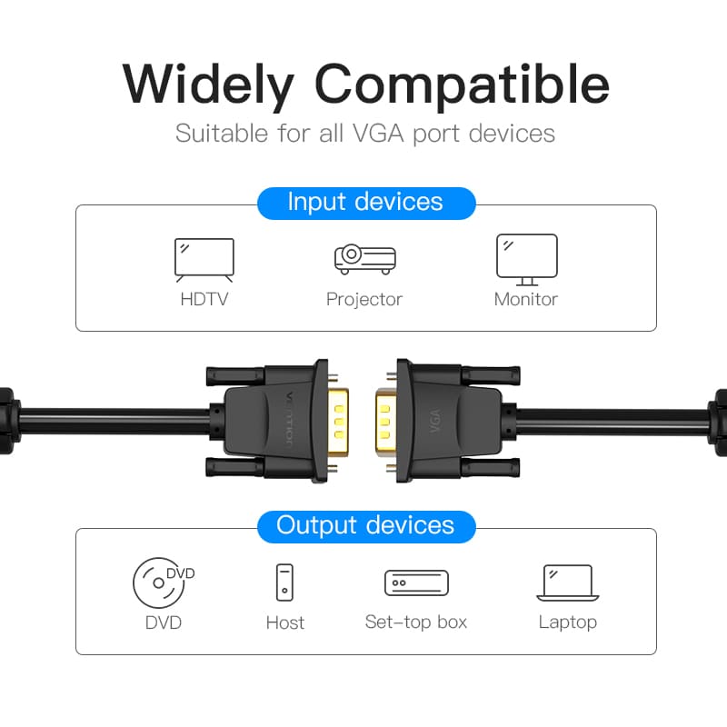 Vention VGA(3+9) Male to Male Cable 8M Black