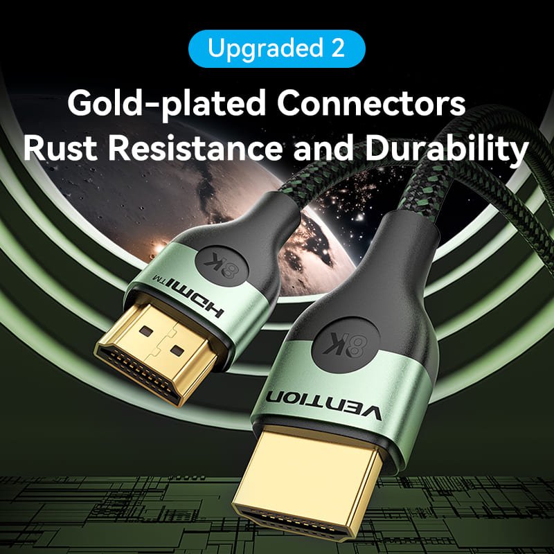 Vention Cotton Braided Ultra Thin HDMI™-A Male to Male HD Cable 8K Green Aluminum Alloy Type