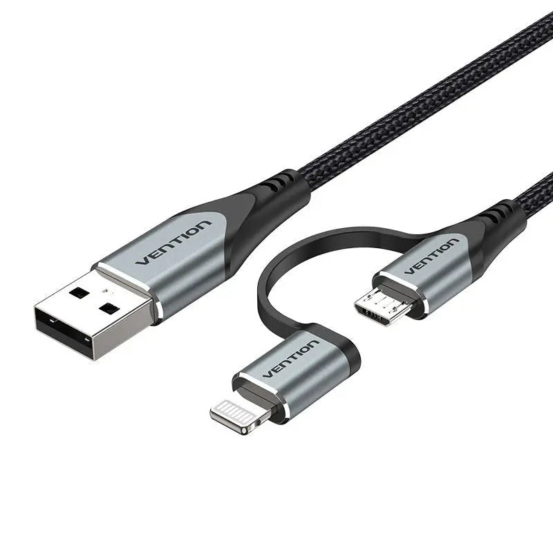 Vention USB 2.0 A Male to 2-in-1 Micro-B&Lightning Male Cable Aluminum Alloy Type
