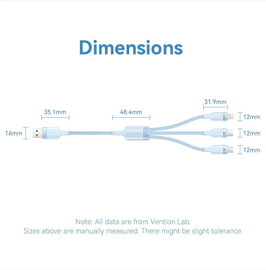 Vention USB 2.0 A Male to 3-in-1 USB-C & Lightning & Micro-B Male 3A Cable Aluminum Alloy Type