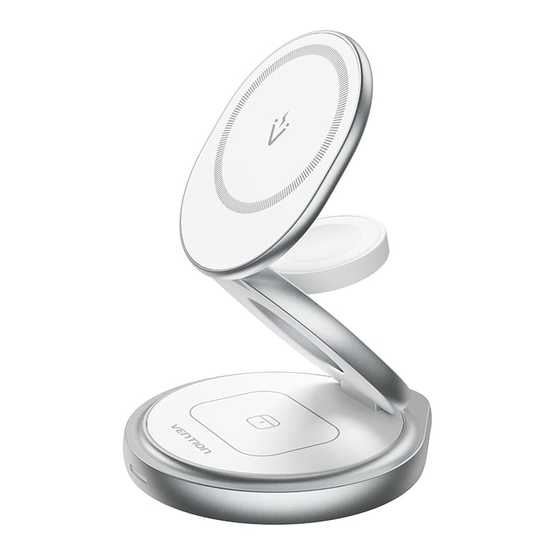 Vention 3-in-1 15W Wireless Charger Stand with MagSafe Silver