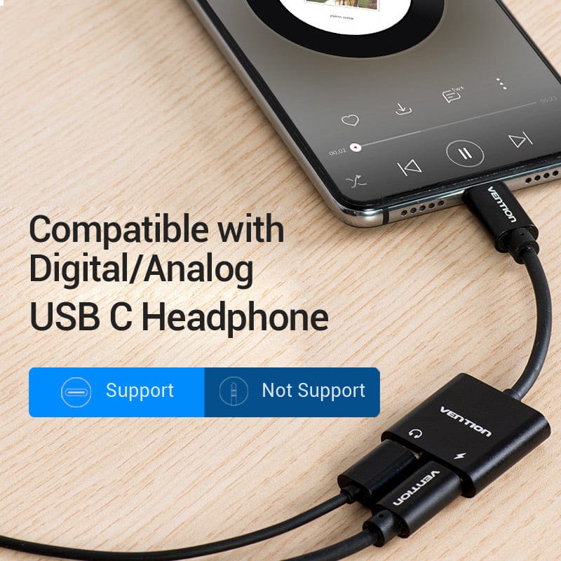 2 in 1 USB C to Dual Digital Type C HeadPhone Adapter
