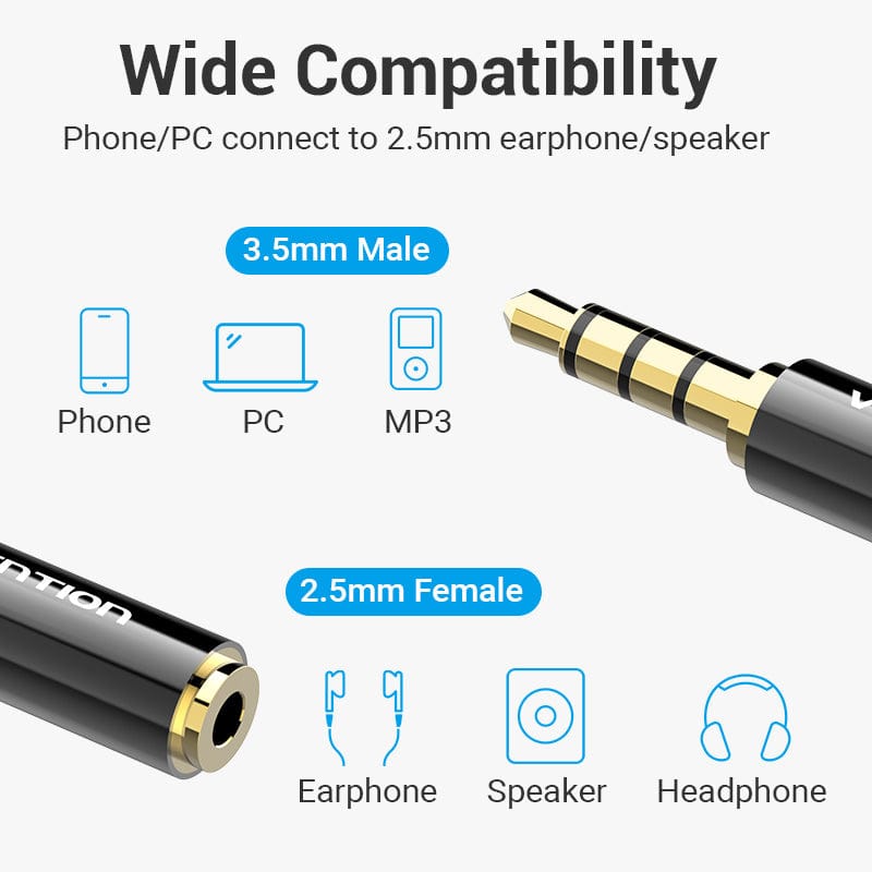 Vention 3.5mm Male to 2.5mm Female Audio Adapter Black Metal Type