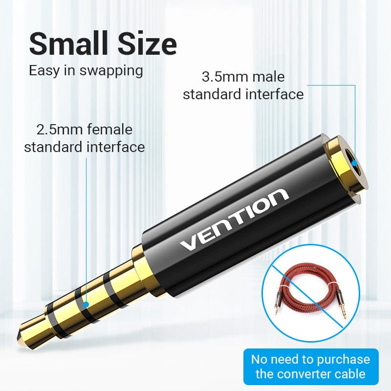 Vention 3.5mm Male to 2.5mm Female Audio Adapter Black Metal Type