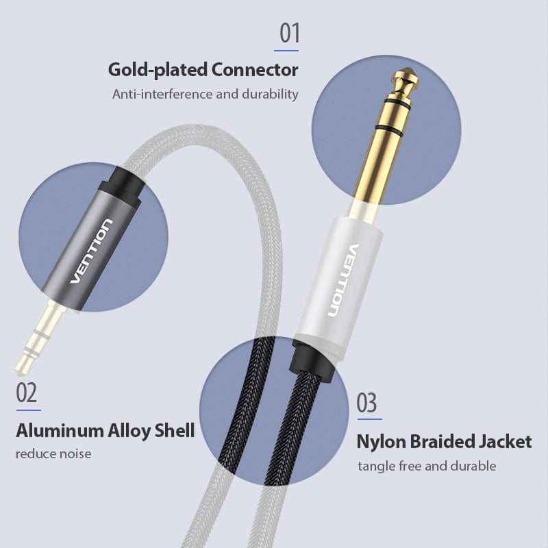 Vention 6.5 to 3.5 Jack Aux Cable Adapter for Speaker Guitar Amplifier TRS Audio Cable Jack 3.5mm to 6.5mm Audio Cable Auxiliar