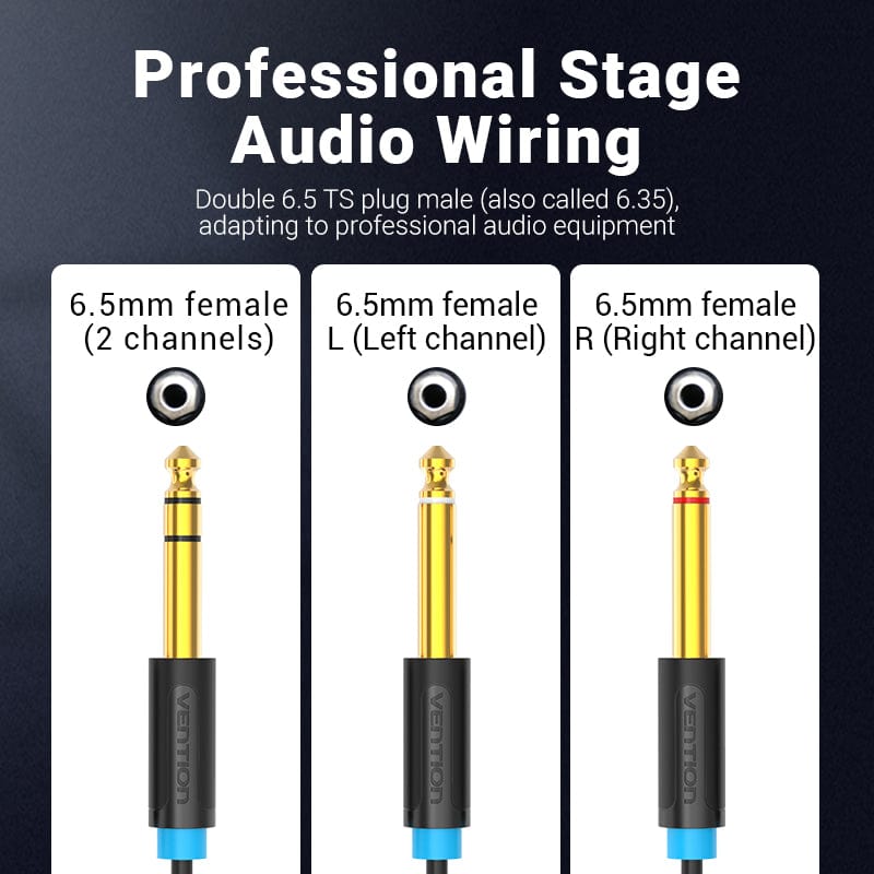Vention 6.5mm to Double 6.5mm Audio Cable Male to Male Aux Cable for Mixer Speaker Amplifier 6.5 to 6.5 TRS Cable Audio