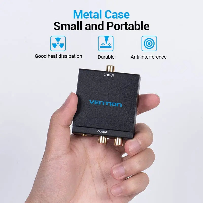 Vention Optical Fiber/Coaxial Digital Audio to TRS 3.5mm/2RCA Audio Converter Black Aluminum Alloy Type EU Standard