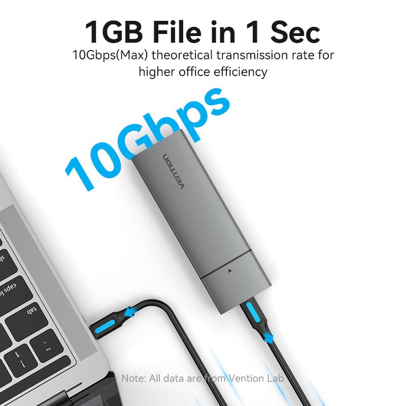 Vention M.2 NVMe SSD Enclosure (USB 3.1 Gen 2-C) Gray Aluminum Alloy Type