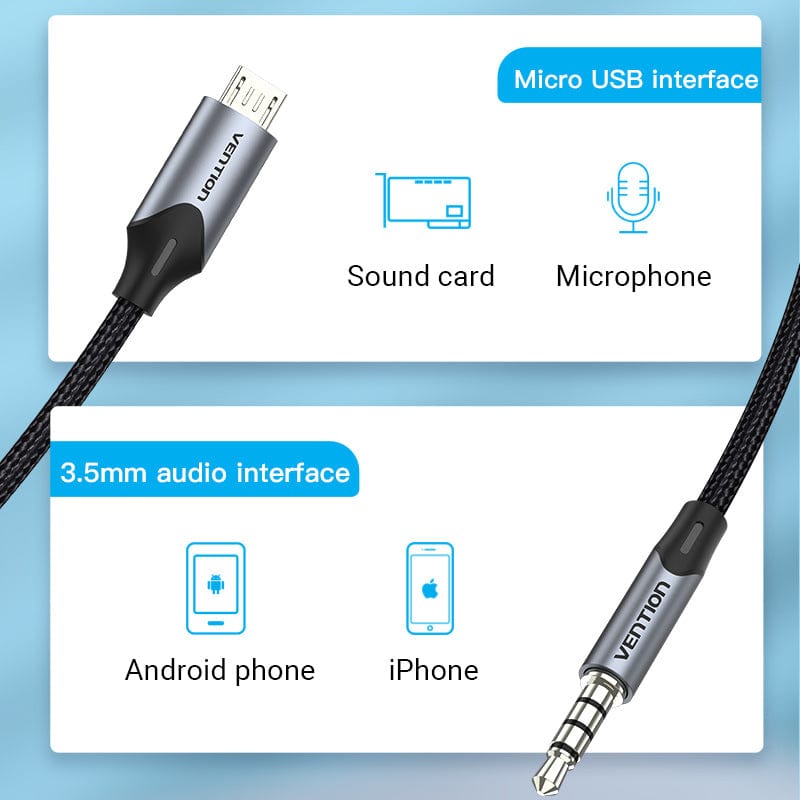 Vention Micro USB to 3.5mm Audio Cable for Hi-Fi Sound Card Microphone Karaoke 3.5 Jack Adapter for Samsung Xiaomi Android Phone