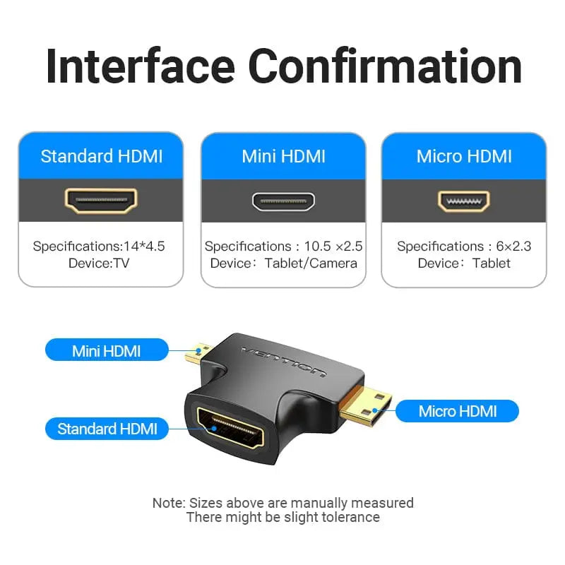 Vention 2 in 1 Mini HDMI™ and Micro HDMI™ Male to HDMI Female Adapter Black