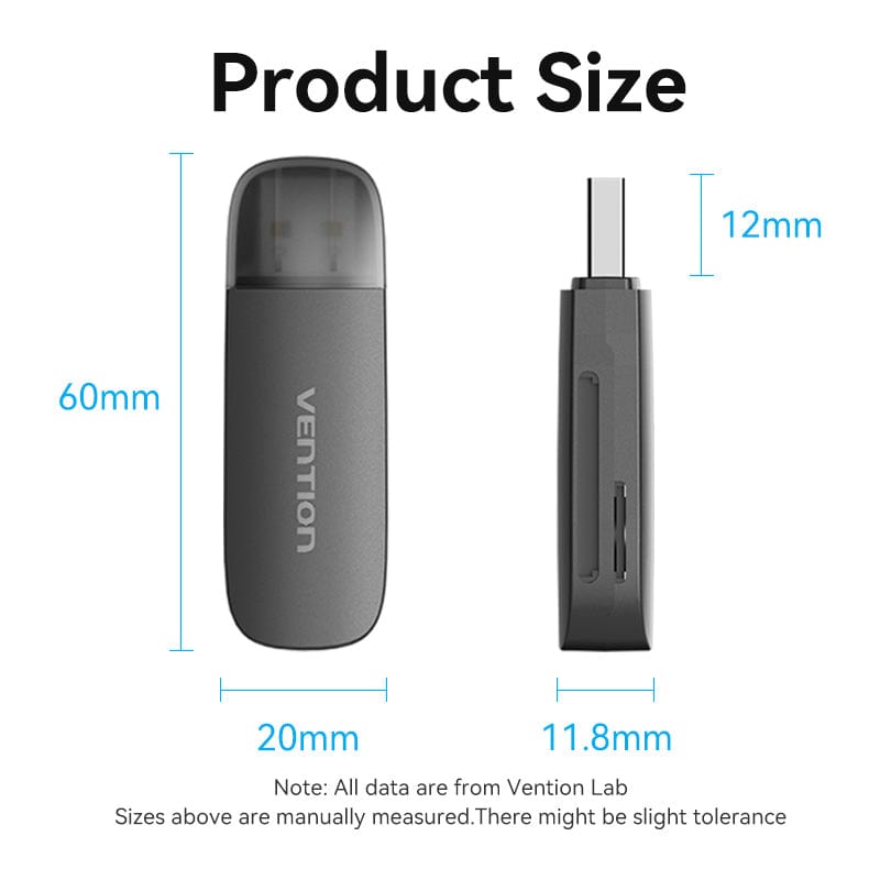 Vention 2-in-1 USB 2.0 A Card Reader(SD+TF) Black Single Drive Lette