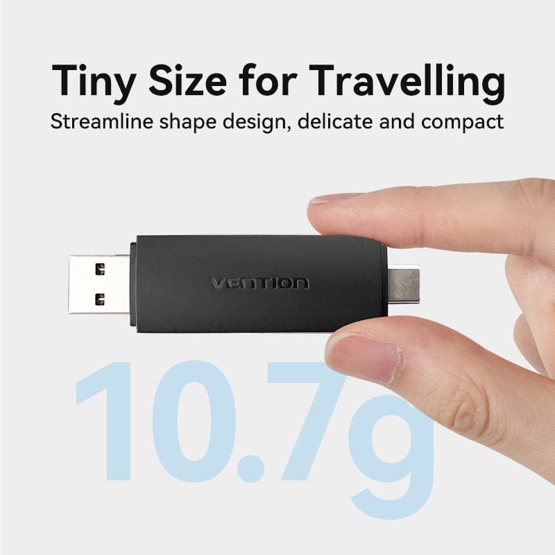Vention 2-in-1 USB 3.0 A+C Card Reader(SD+TF) Black Dual Drive Letter