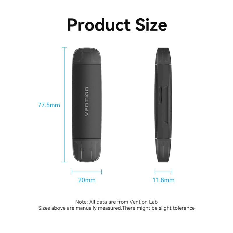 Vention 2-in-1 USB 3.0 A+C Card Reader(SD+TF) Black Dual Drive Letter