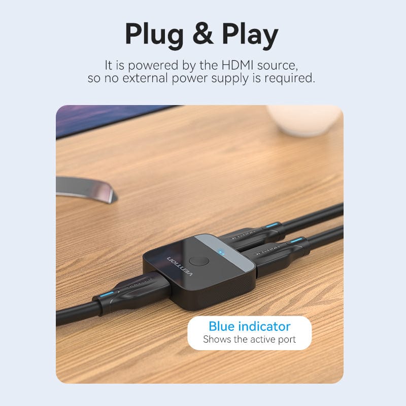 Vention 2-Port HDMI™ Bi-Direction 4K Switcher Black ABS Type