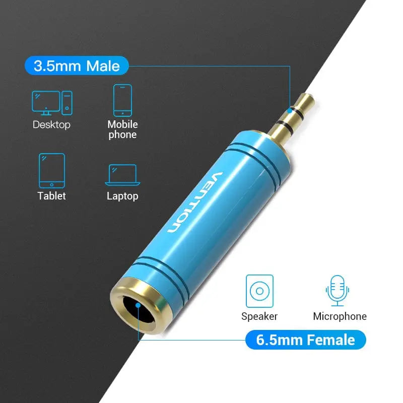 Vention 3.5mm Male to 6.35mm Female Audio Adapter Blue Aluminum Alloy Type