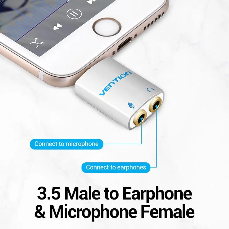 Vention 4 Pole 3.5mm Male to 2*3.5mm Female Audio Adapter Silvery Metal Type