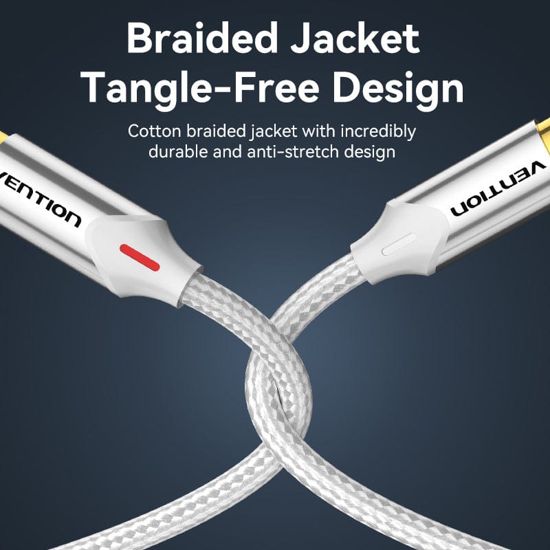 Vention Cotton Braided 2RCA Male to Male Audio Cable Silver Aluminum Alloy Type