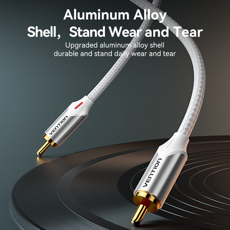 Vention Cotton Braided 2RCA Male to Male Audio Cable Silver Aluminum Alloy Type