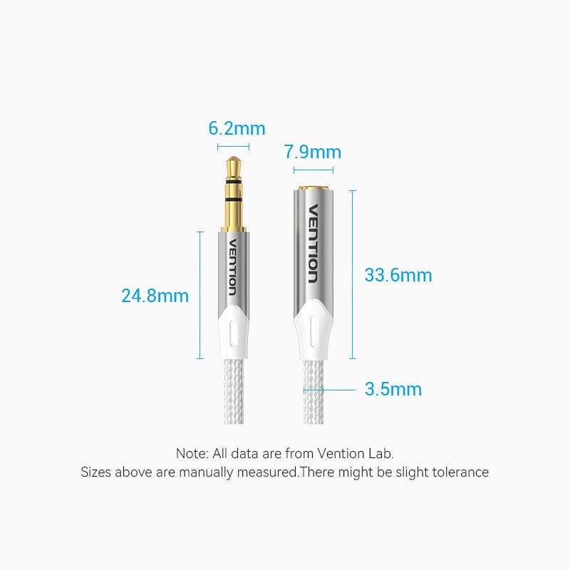 Vention Cotton Braided 3.5mm Male to 3.5mm Female Audio Extension Cable Silver Aluminum Alloy Type