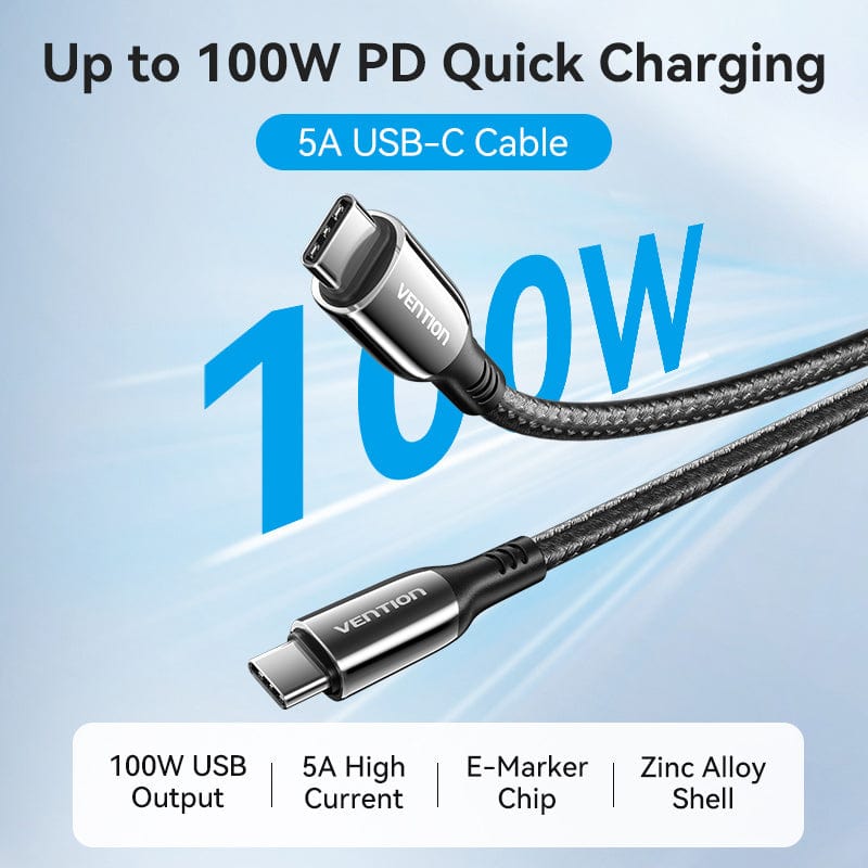 Vention Cotton Braided USB 2.0 C Male to C Male 5A Cable Zinc Alloy Type