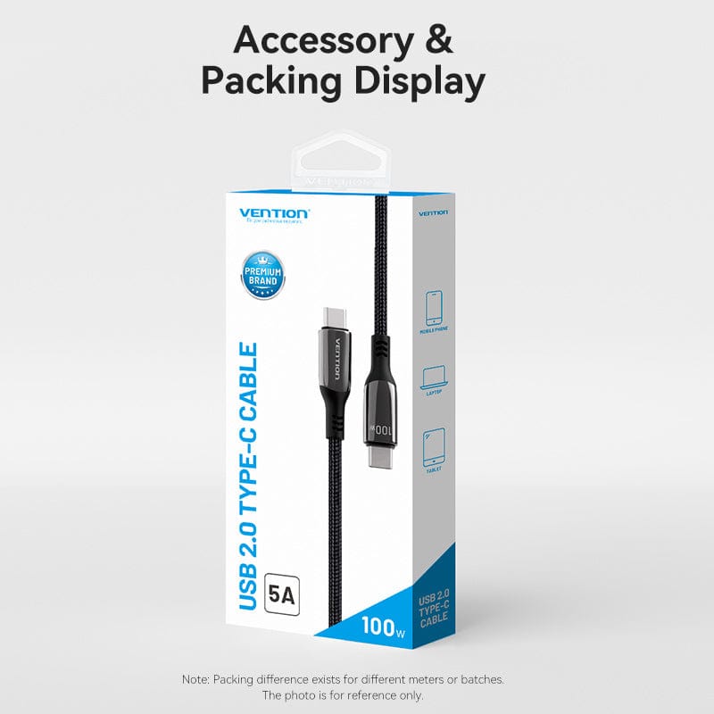 Vention Cotton Braided USB 2.0 C Male to C Male 5A Cable Zinc Alloy Type