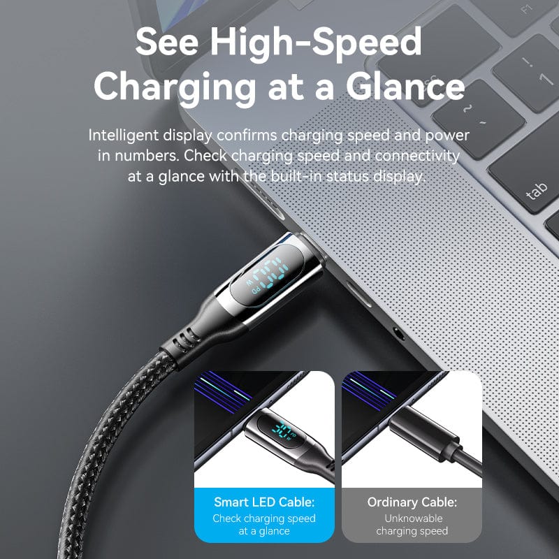 Vention Cotton Braided USB 2.0 C Male to C Male 5A Cable With LED Display Zinc Alloy Type
