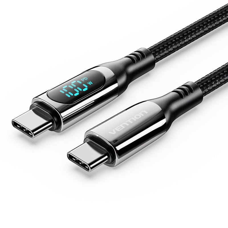 Vention Cotton Braided USB 2.0 C Male to C Male 5A Cable With LED Display Zinc Alloy Type