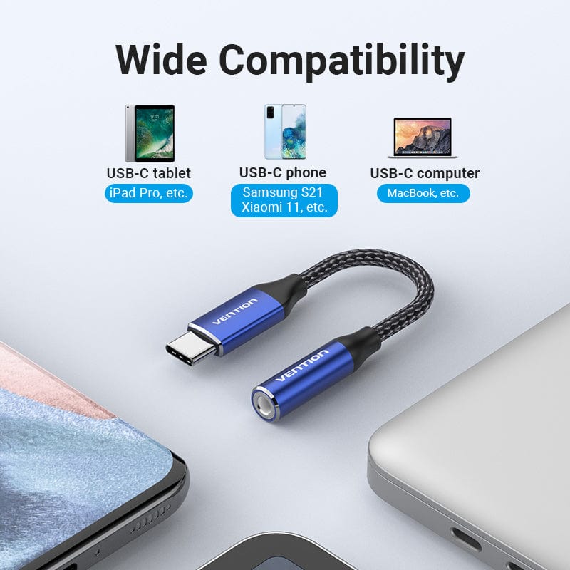 Cotton Braided USB-C Male to 3.5mm Female Audio Cable(DAC) 0.1M Blue Aluminum Alloy Type