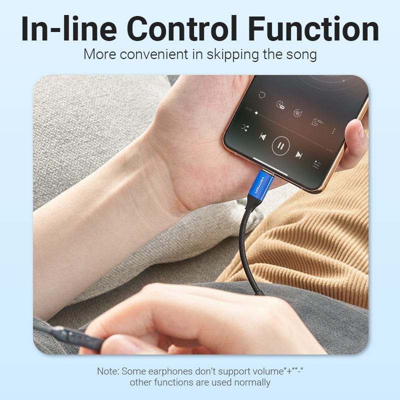 Cotton Braided USB-C Male to 3.5mm Female Audio Cable(DAC) 0.1M Blue Aluminum Alloy Type