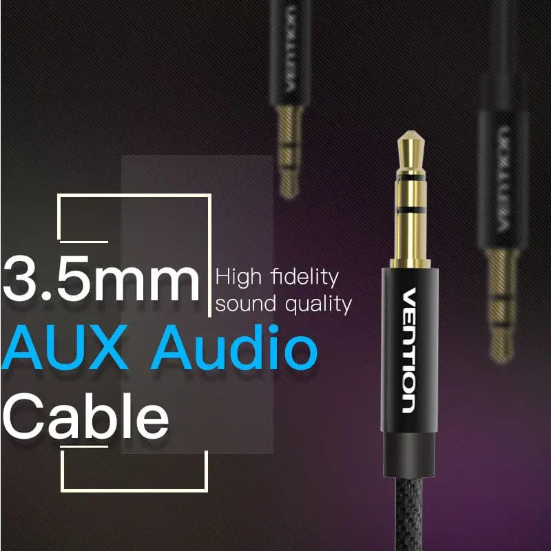 Vention Fabric Braided 3.5mm Male to Male Audio Cable Black Metal Type