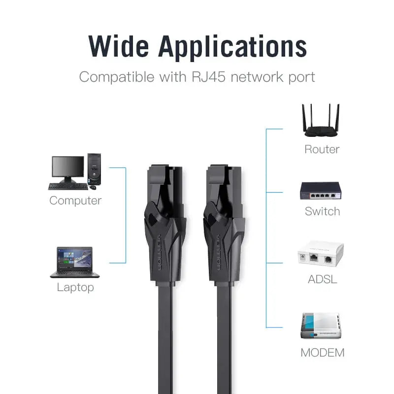 Vention Flat Cat.6 UTP Patch Cable Black