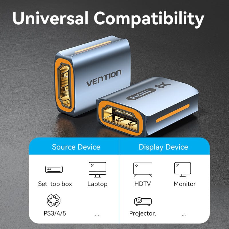Vention HDMI™-A Female to Female 8K Adapter Gray Aluminum Alloy Type