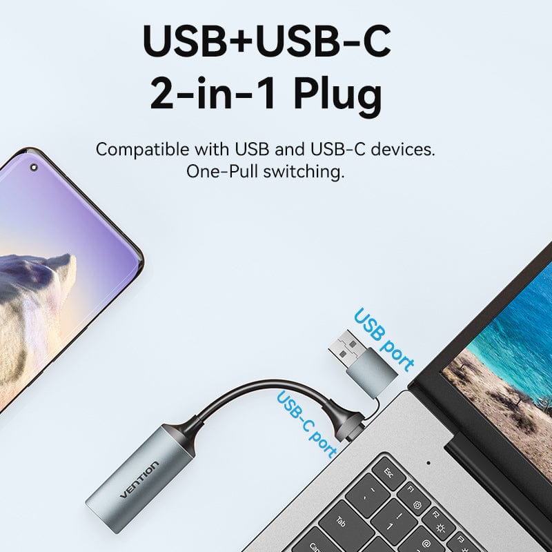 Vention HDMI™-A to USB-C/USB-A Video Capture Card 0.1M Gray