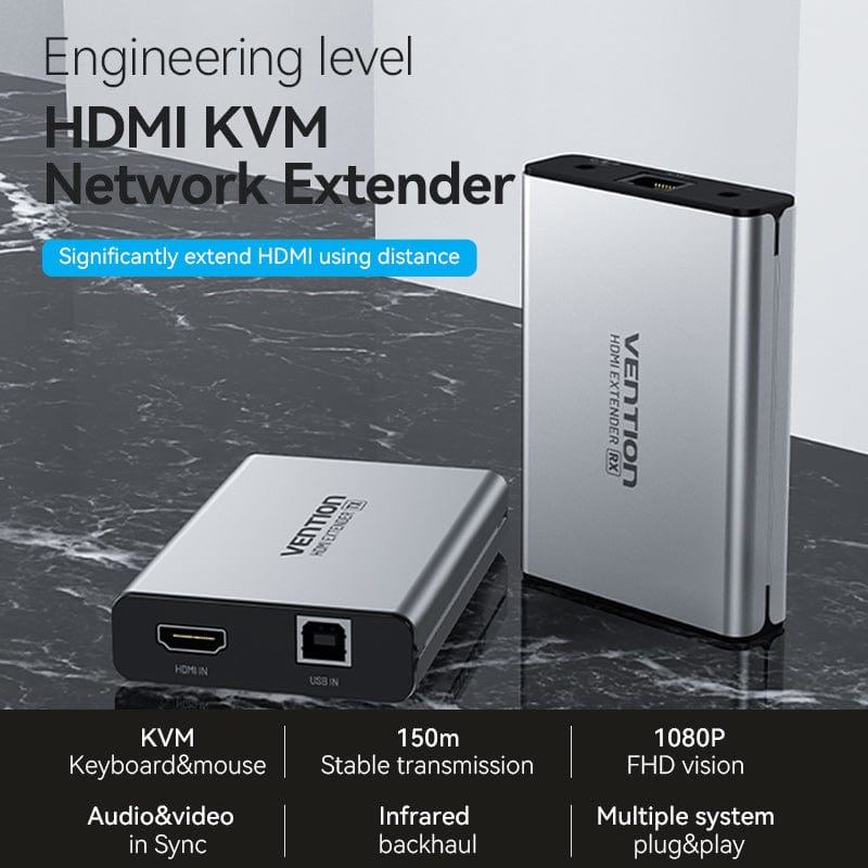 Vention HDMI™ Network Cable Extender 160M Gray Aluminum Alloy Type EU Standard