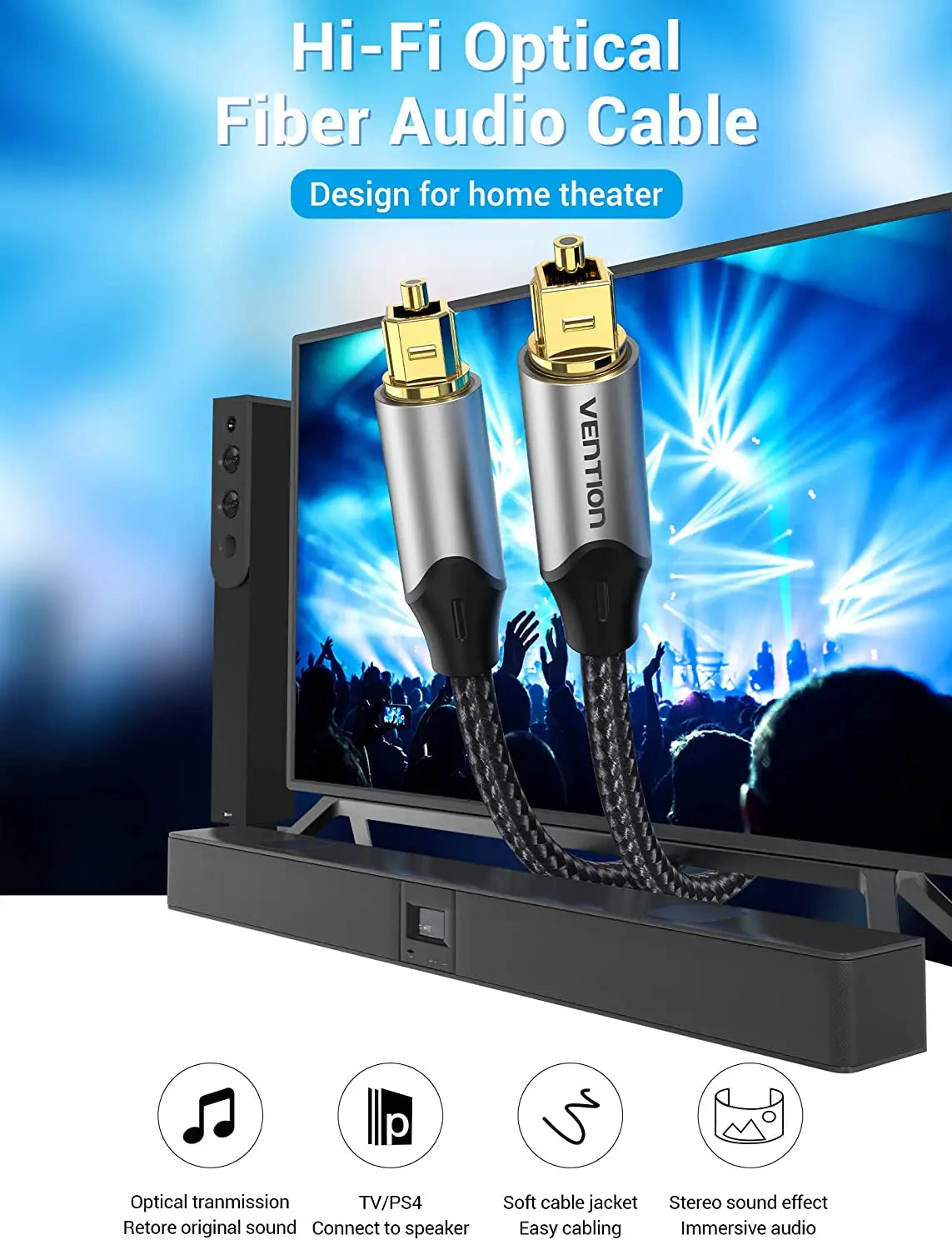 Vention Optical Fiber Audio Cable Aluminum Alloy Type Gray